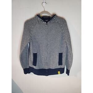 Nautica Womens Wool Blue Striped Hoodie Jacket Coat Full Zip Size Medium
